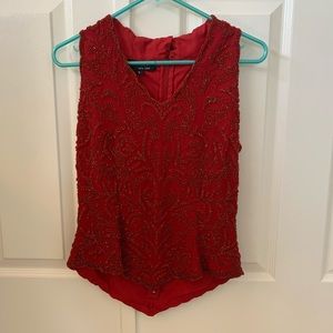 Beaded Top Maroon Sleeveless Embellished Top